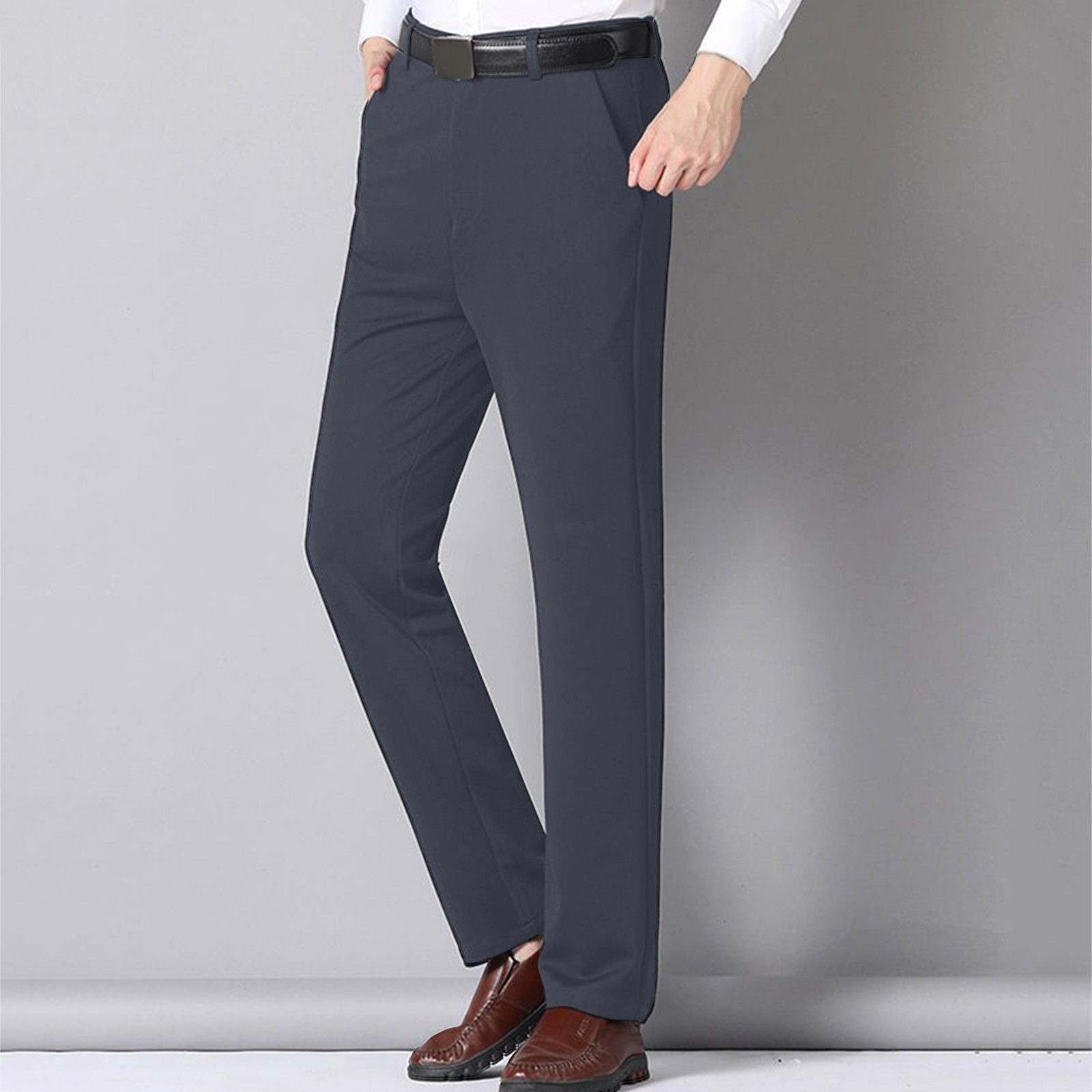 thumbnail image 2 of Pantalones largos informales para hombre: sin arrugas, con forro polar, poliéster, para todas las estaciones, informales/de negocios, tallas reales, tallas S-XXXL, fáciles de combinar con camisetas., 2 of 6